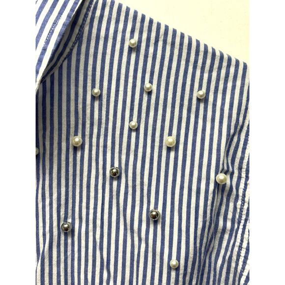 Rails Beaded Button Up Blouse Blue White Stripes Holiday Glam Women’s Size L - Picture 4 of 10